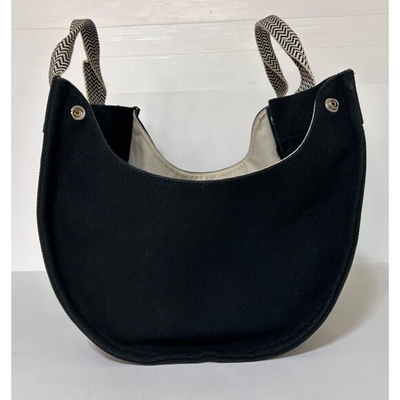 HERMES Cannes MM Tote Bag Hand Bag Canvas Black x Beige w/ Pouch Authentic - Picture 5 of 16